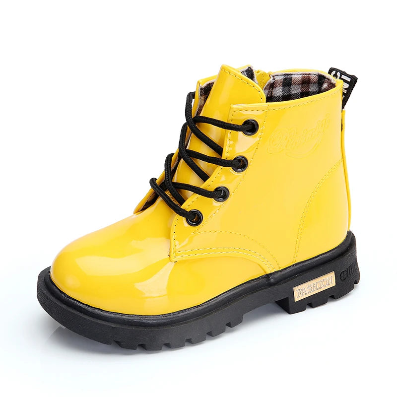 2025 New Winter Children Shoes PU Leather Waterproof Plush Boots Kids Snow Boots Brand Girls Boys Casual Boots Fashion Sneakers