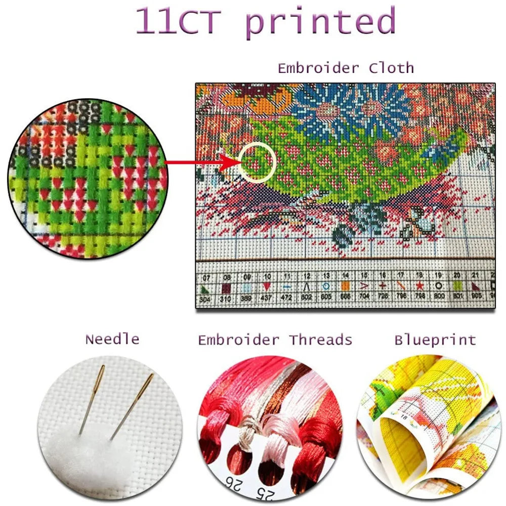 Animal Cat DIY Embroidery Cross Stitch 11CT Kits Craft Needlework Set Printed Canvas Cotton Thread Home Decoration Sale