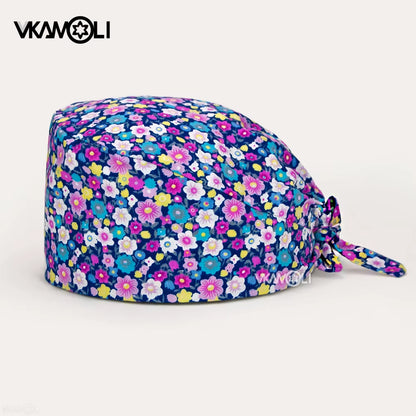Women'S Cotton Scrubs Caps Weat-Absorbent Elastic Section Pet Grooming Nursing Work Hats Lab Flower Print Scrub Hat Wholesale