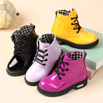 2025 New Winter Children Shoes PU Leather Waterproof Plush Boots Kids Snow Boots Brand Girls Boys Casual Boots Fashion Sneakers