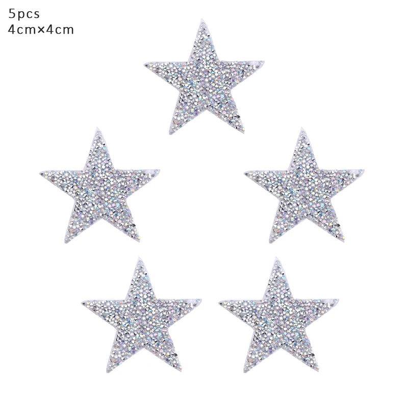 4/6/8Cm Hotfix Jet Hematite Star Rhinestone Mixed Embroidered Iron on Patch for Clothing Badge Paste for Clothes Bag Pant Shoes