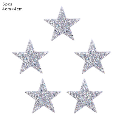 4/6/8Cm Hotfix Jet Hematite Star Rhinestone Mixed Embroidered Iron on Patch for Clothing Badge Paste for Clothes Bag Pant Shoes