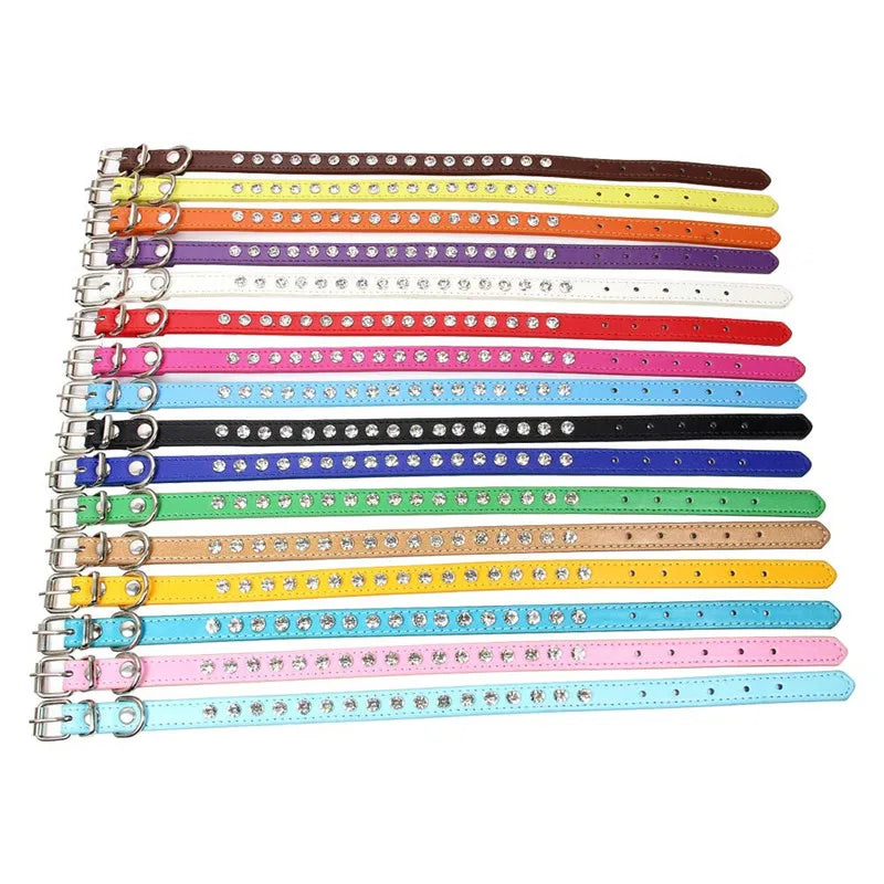 Puppy Dog Collar Crystal Hot Bling Rhinestone Pu Leather Puppy Cat Collars Necklace Neck Strap Personality Pet Products Collar