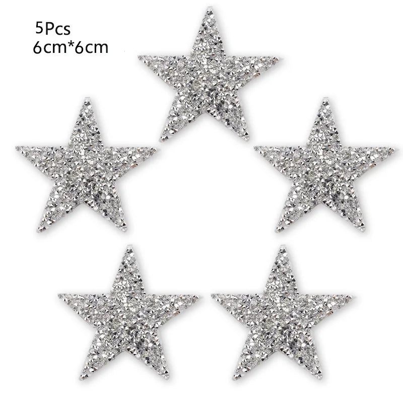 4/6/8Cm Hotfix Jet Hematite Star Rhinestone Mixed Embroidered Iron on Patch for Clothing Badge Paste for Clothes Bag Pant Shoes