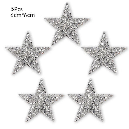 4/6/8Cm Hotfix Jet Hematite Star Rhinestone Mixed Embroidered Iron on Patch for Clothing Badge Paste for Clothes Bag Pant Shoes