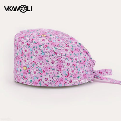 Women'S Cotton Scrubs Caps Weat-Absorbent Elastic Section Pet Grooming Nursing Work Hats Lab Flower Print Scrub Hat Wholesale