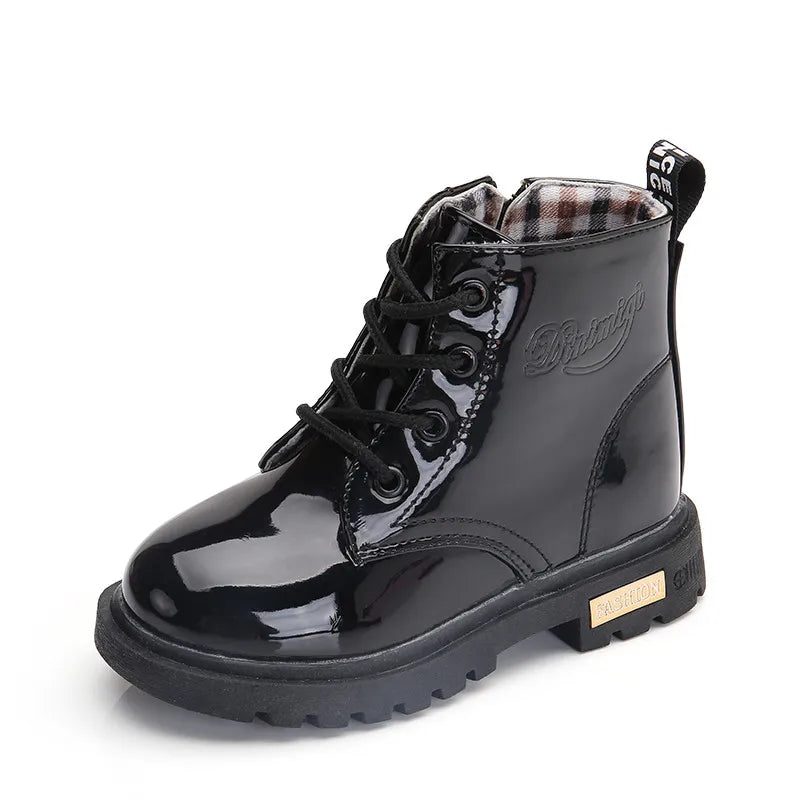 2025 New Winter Children Shoes PU Leather Waterproof Plush Boots Kids Snow Boots Brand Girls Boys Casual Boots Fashion Sneakers
