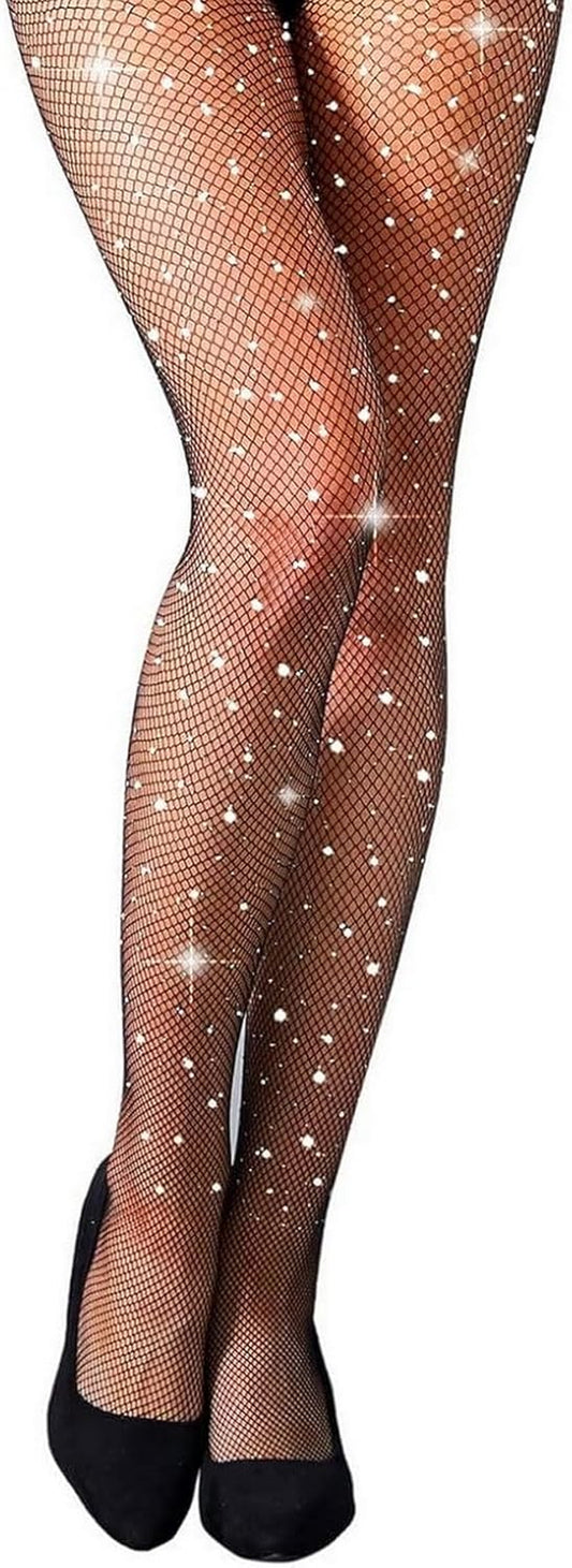 Women'S Fishnets Sparkly Tights High Waist Stockings Pantyhose (Black)