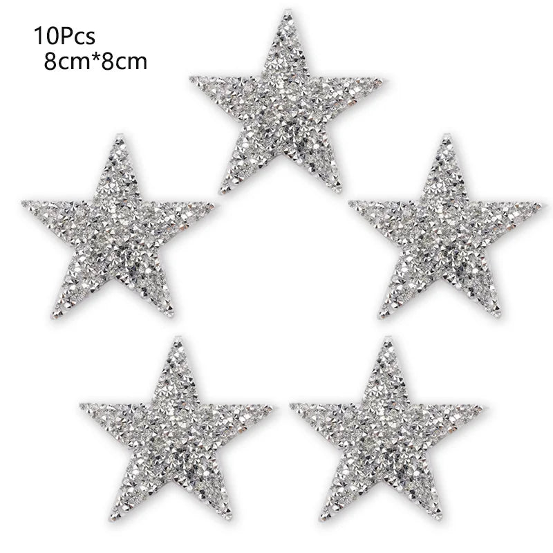 4/6/8Cm Hotfix Jet Hematite Star Rhinestone Mixed Embroidered Iron on Patch for Clothing Badge Paste for Clothes Bag Pant Shoes