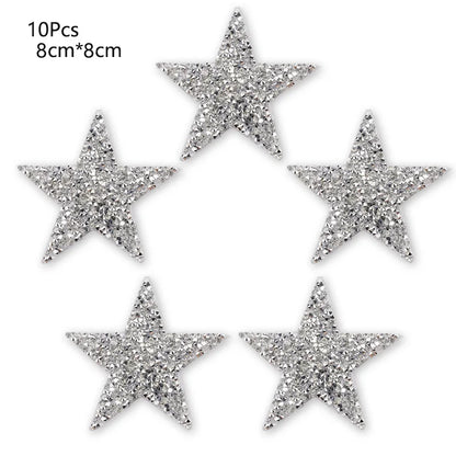 4/6/8Cm Hotfix Jet Hematite Star Rhinestone Mixed Embroidered Iron on Patch for Clothing Badge Paste for Clothes Bag Pant Shoes