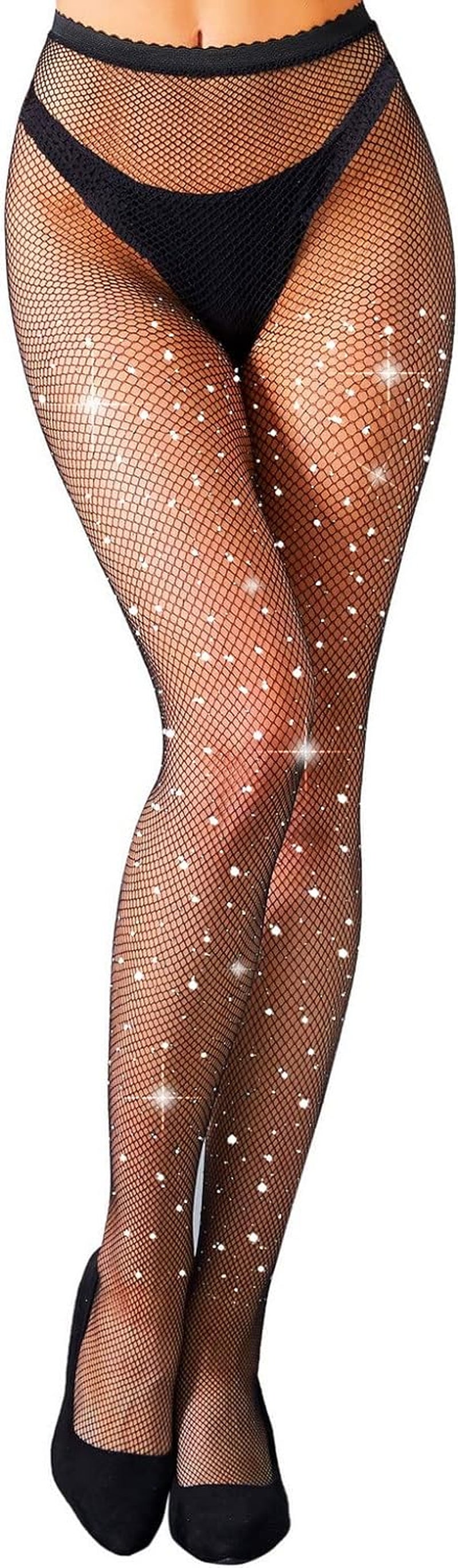 Women'S Fishnets Sparkly Tights High Waist Stockings Pantyhose (Black)