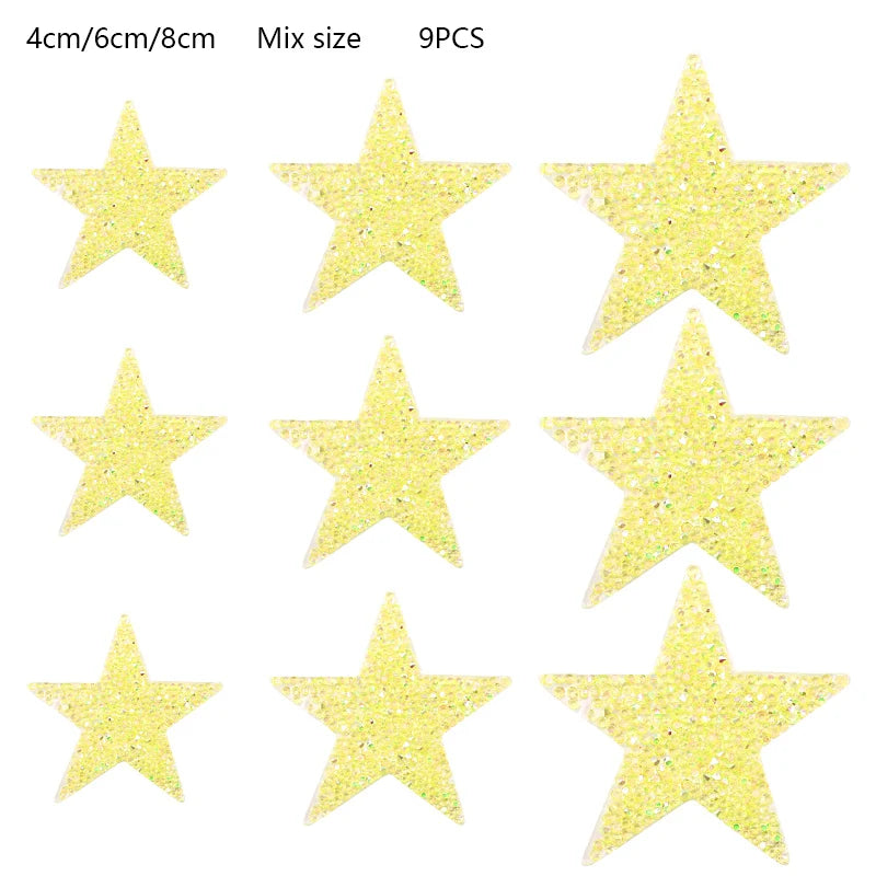 4/6/8Cm Hotfix Jet Hematite Star Rhinestone Mixed Embroidered Iron on Patch for Clothing Badge Paste for Clothes Bag Pant Shoes