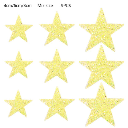 4/6/8Cm Hotfix Jet Hematite Star Rhinestone Mixed Embroidered Iron on Patch for Clothing Badge Paste for Clothes Bag Pant Shoes