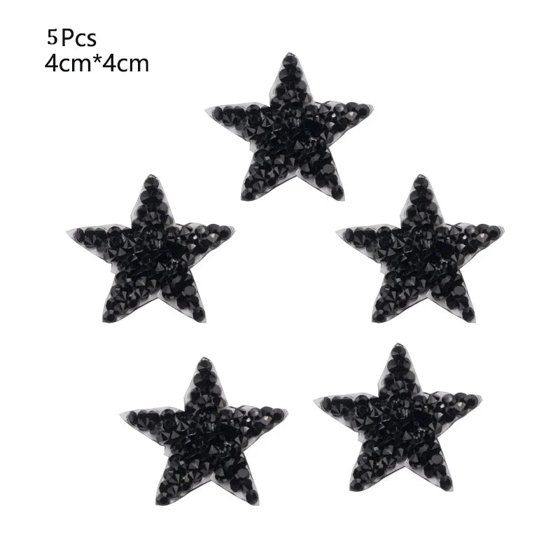 4/6/8Cm Hotfix Jet Hematite Star Rhinestone Mixed Embroidered Iron on Patch for Clothing Badge Paste for Clothes Bag Pant Shoes