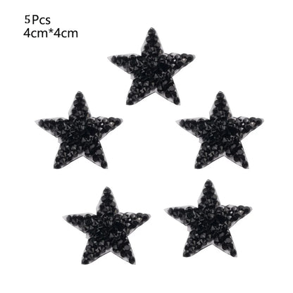 4/6/8Cm Hotfix Jet Hematite Star Rhinestone Mixed Embroidered Iron on Patch for Clothing Badge Paste for Clothes Bag Pant Shoes