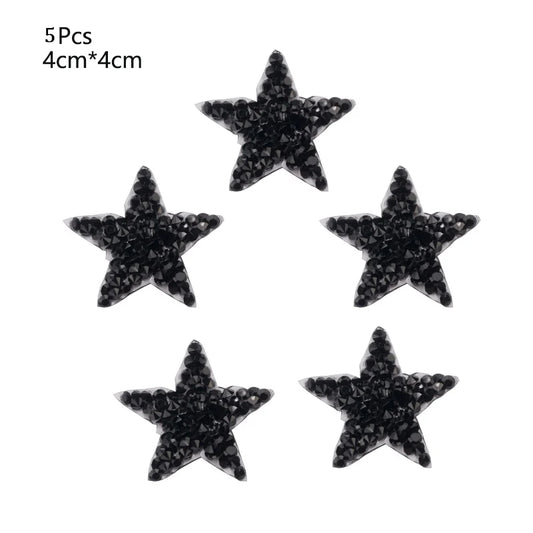 4/6/8Cm Hotfix Jet Hematite Star Rhinestone Mixed Embroidered Iron on Patch for Clothing Badge Paste for Clothes Bag Pant Shoes