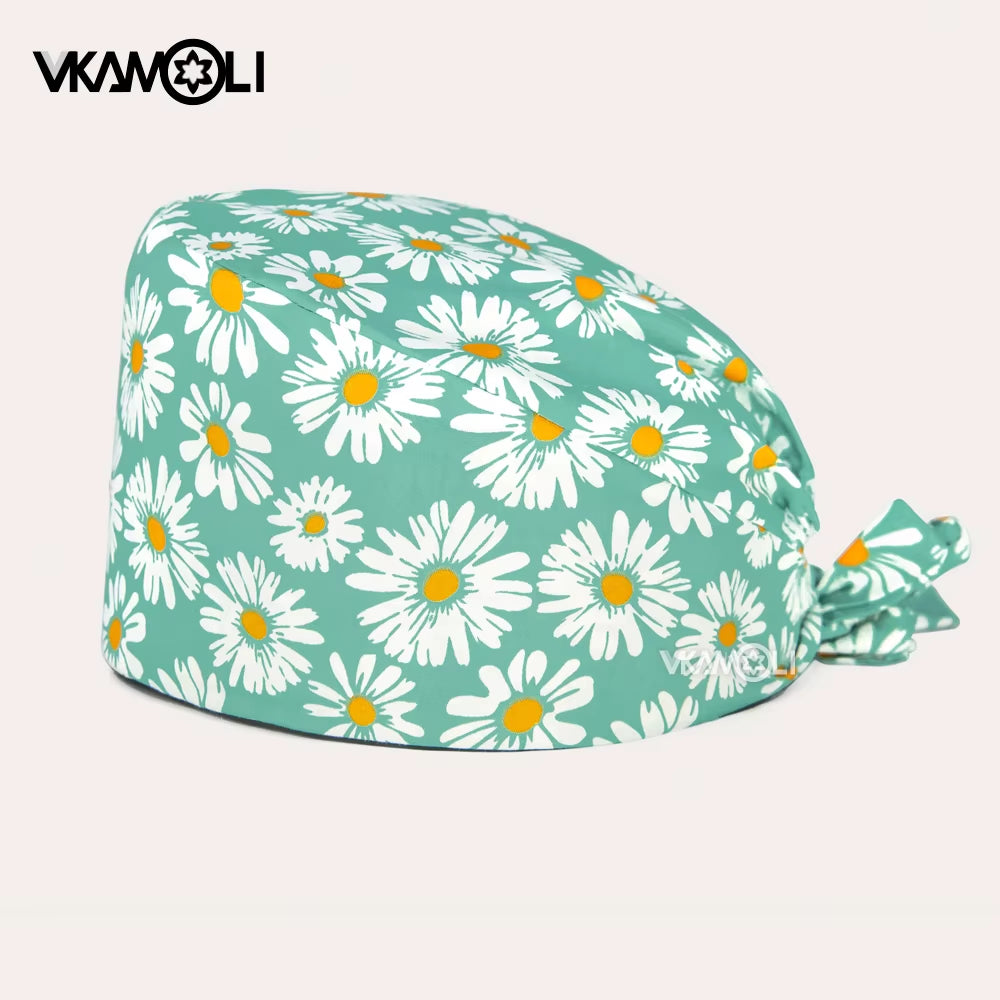 Women'S Cotton Scrubs Caps Weat-Absorbent Elastic Section Pet Grooming Nursing Work Hats Lab Flower Print Scrub Hat Wholesale