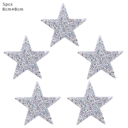 4/6/8Cm Hotfix Jet Hematite Star Rhinestone Mixed Embroidered Iron on Patch for Clothing Badge Paste for Clothes Bag Pant Shoes