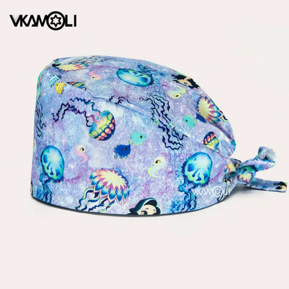 Women'S Cotton Scrubs Caps Weat-Absorbent Elastic Section Pet Grooming Nursing Work Hats Lab Flower Print Scrub Hat Wholesale