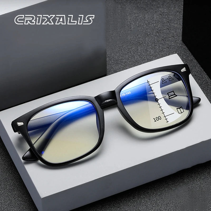 Square Multifocal Progressive Reading Glasses Men Fashion with Diopters Anti-Glare Computer Eyeglasses Women UV400