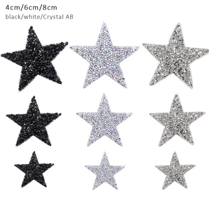 4/6/8Cm Hotfix Jet Hematite Star Rhinestone Mixed Embroidered Iron on Patch for Clothing Badge Paste for Clothes Bag Pant Shoes