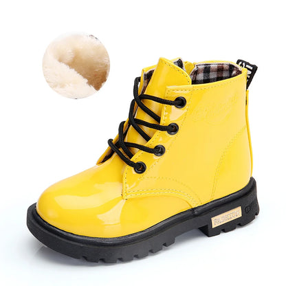 2025 New Winter Children Shoes PU Leather Waterproof Plush Boots Kids Snow Boots Brand Girls Boys Casual Boots Fashion Sneakers