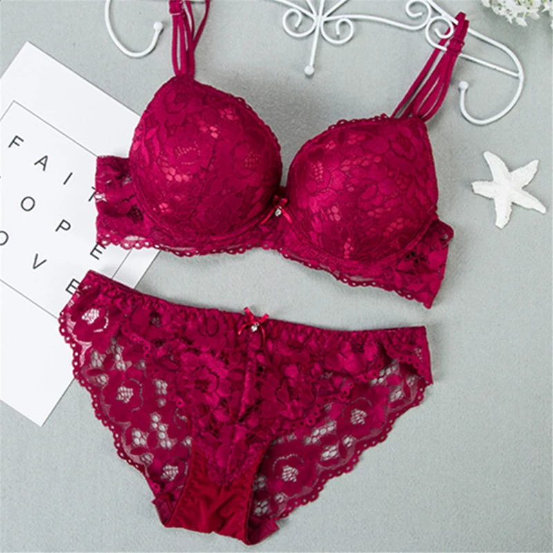 Comfort Seamless Bra and Sexy Panties Backless Wireless Set Underwear for Girls Push up Bra Lace Women Lingerie Sets