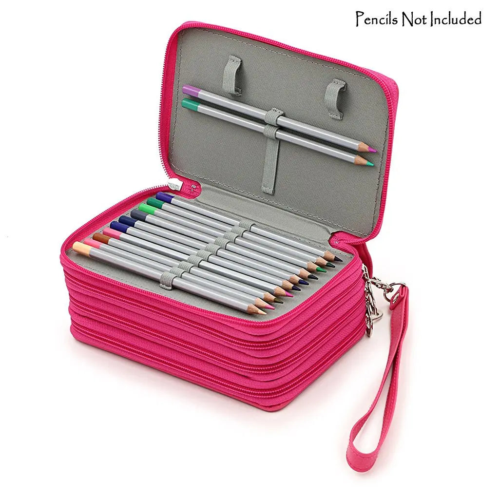 72 Holders 4 Layers Handy PU Leather School Pencils Case Large Capacity Colored Pencil Bag for Student Gift Art Supplies