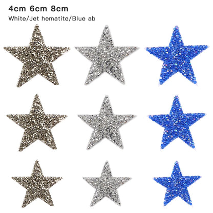 4/6/8Cm Hotfix Jet Hematite Star Rhinestone Mixed Embroidered Iron on Patch for Clothing Badge Paste for Clothes Bag Pant Shoes