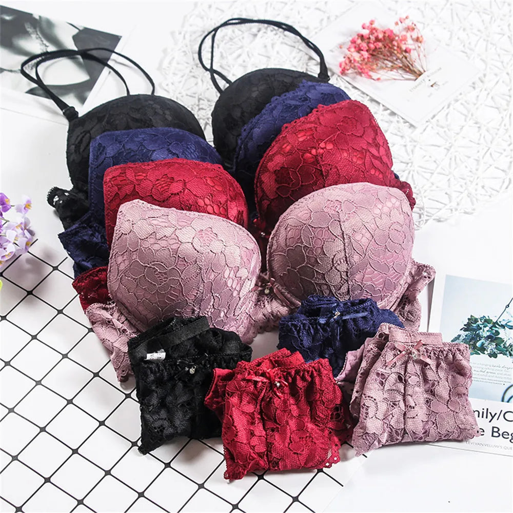 Comfort Seamless Bra and Sexy Panties Backless Wireless Set Underwear for Girls Push up Bra Lace Women Lingerie Sets