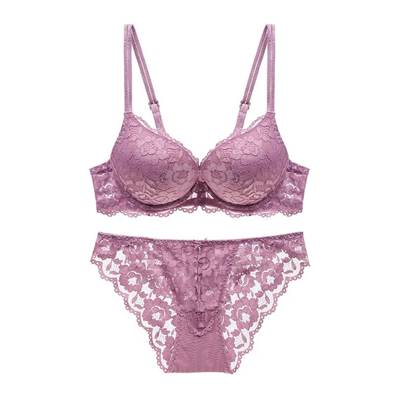 Comfort Seamless Bra and Sexy Panties Backless Wireless Set Underwear for Girls Push up Bra Lace Women Lingerie Sets