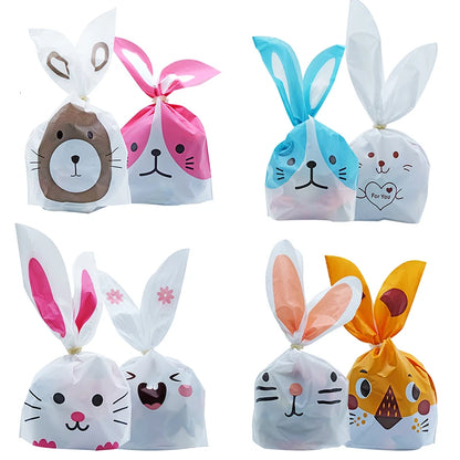 10/50Pcs/Lot Cute Rabbit Ear Bags Cookie Plastic Bags&Candy Gift Bags for Biscuits Snack Baking Package and Event Party Supplies