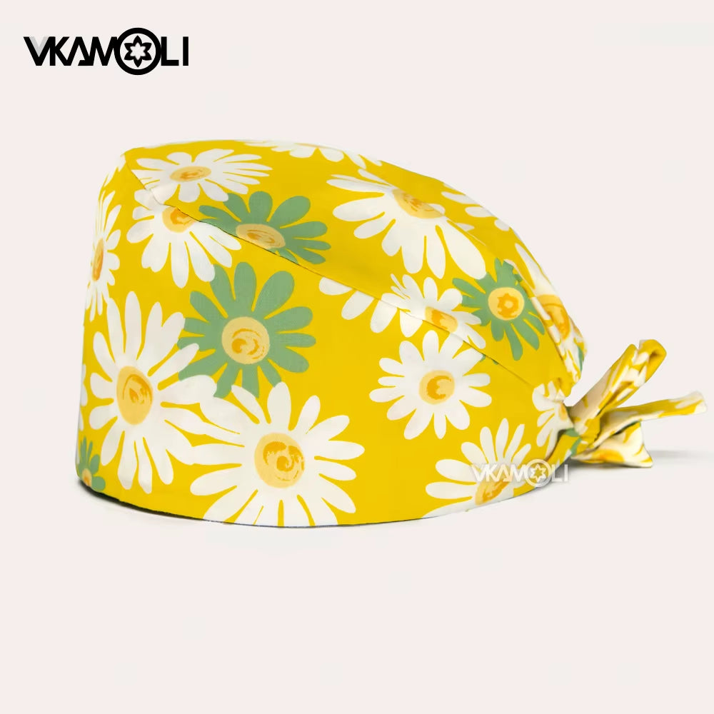 Women'S Cotton Scrubs Caps Weat-Absorbent Elastic Section Pet Grooming Nursing Work Hats Lab Flower Print Scrub Hat Wholesale