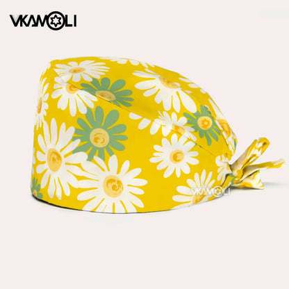 Women'S Cotton Scrubs Caps Weat-Absorbent Elastic Section Pet Grooming Nursing Work Hats Lab Flower Print Scrub Hat Wholesale