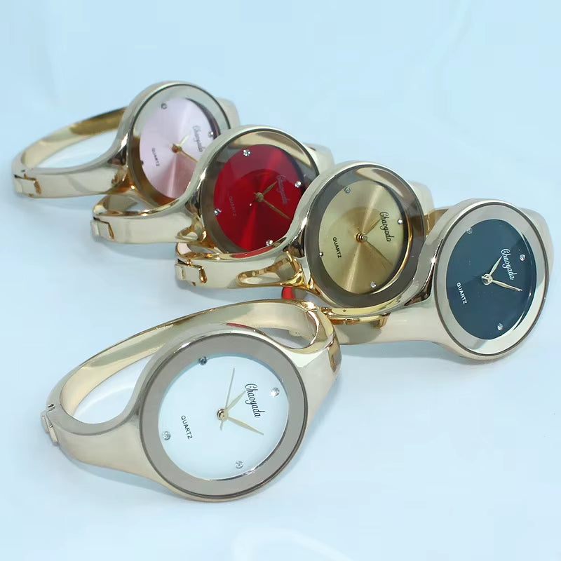 Women Cuff Watch Fashion Casual round Lady Women Bracelet Girls Watches Gold Watch Stainless Steel Quartz Wrist Watch D1