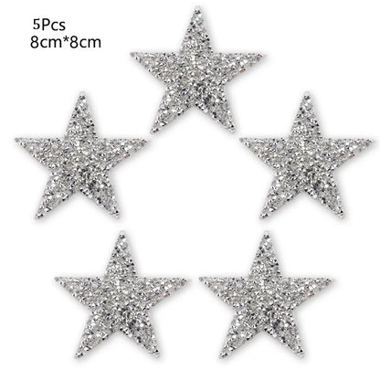 4/6/8Cm Hotfix Jet Hematite Star Rhinestone Mixed Embroidered Iron on Patch for Clothing Badge Paste for Clothes Bag Pant Shoes