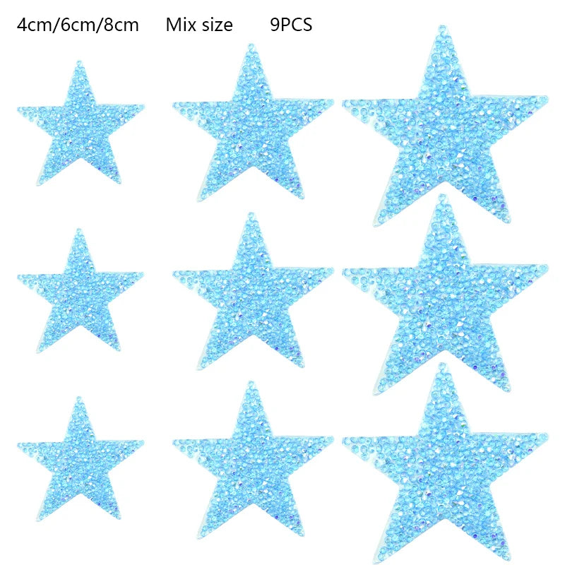 4/6/8Cm Hotfix Jet Hematite Star Rhinestone Mixed Embroidered Iron on Patch for Clothing Badge Paste for Clothes Bag Pant Shoes
