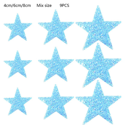 4/6/8Cm Hotfix Jet Hematite Star Rhinestone Mixed Embroidered Iron on Patch for Clothing Badge Paste for Clothes Bag Pant Shoes