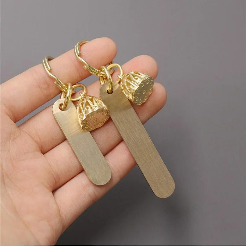 Custom Yellow-Copper Ruler Lotus Design Car Logo Name Number Keychain Laser Keyring Stainless Steel Chaveiro Personalizado Gifts