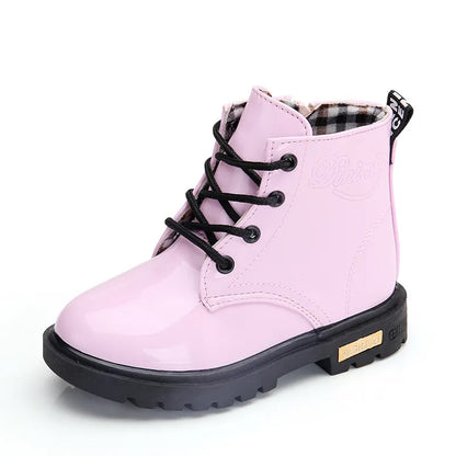 2025 New Winter Children Shoes PU Leather Waterproof Plush Boots Kids Snow Boots Brand Girls Boys Casual Boots Fashion Sneakers