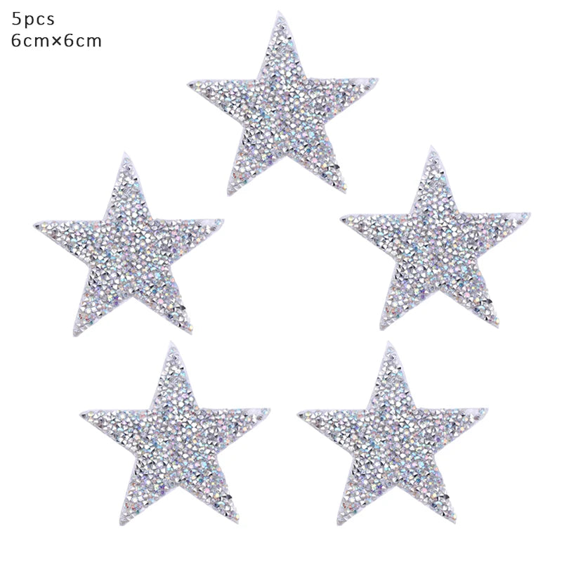 4/6/8Cm Hotfix Jet Hematite Star Rhinestone Mixed Embroidered Iron on Patch for Clothing Badge Paste for Clothes Bag Pant Shoes