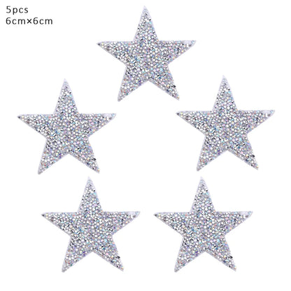 4/6/8Cm Hotfix Jet Hematite Star Rhinestone Mixed Embroidered Iron on Patch for Clothing Badge Paste for Clothes Bag Pant Shoes