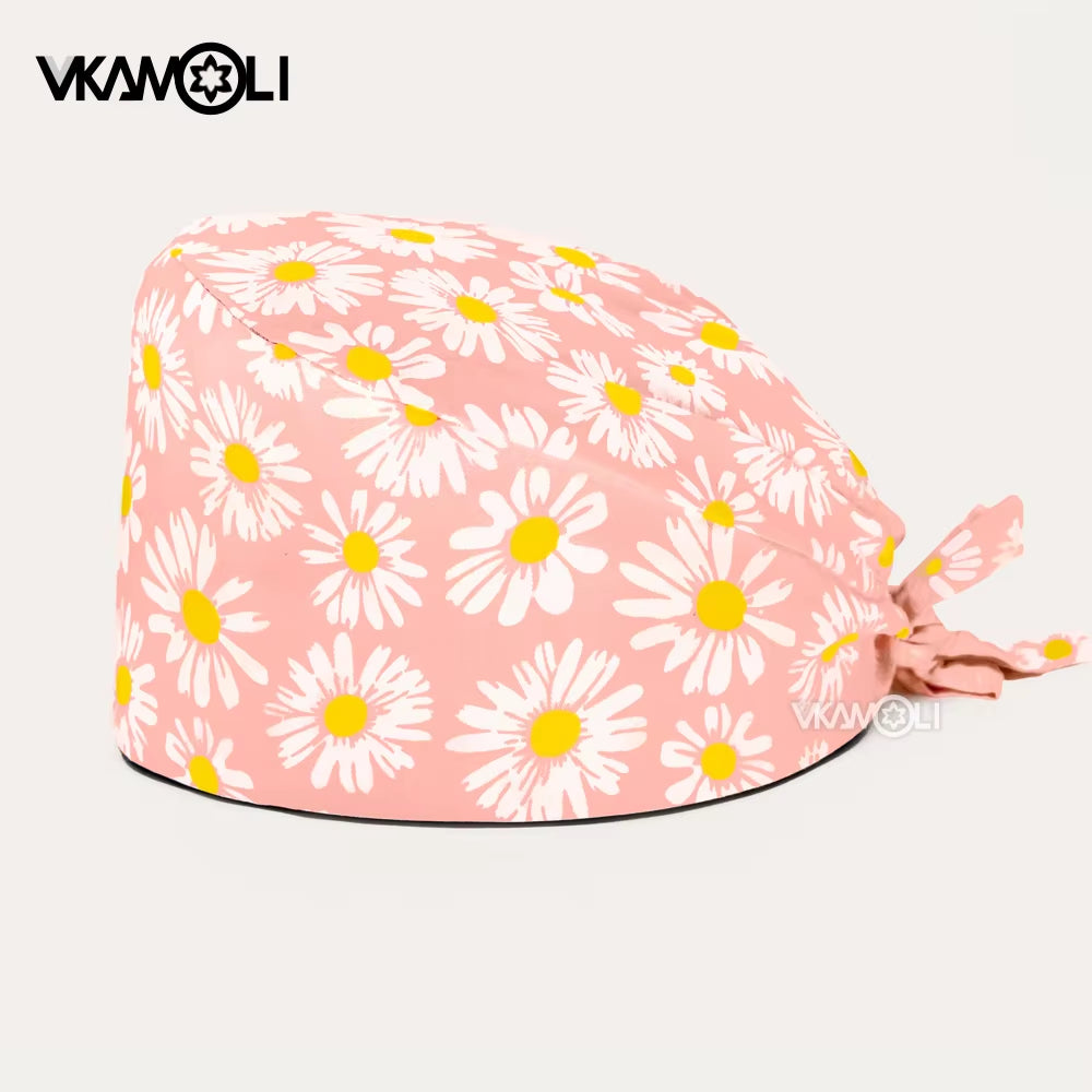Women'S Cotton Scrubs Caps Weat-Absorbent Elastic Section Pet Grooming Nursing Work Hats Lab Flower Print Scrub Hat Wholesale