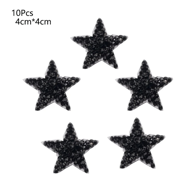 4/6/8Cm Hotfix Jet Hematite Star Rhinestone Mixed Embroidered Iron on Patch for Clothing Badge Paste for Clothes Bag Pant Shoes