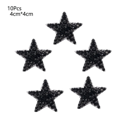 4/6/8Cm Hotfix Jet Hematite Star Rhinestone Mixed Embroidered Iron on Patch for Clothing Badge Paste for Clothes Bag Pant Shoes