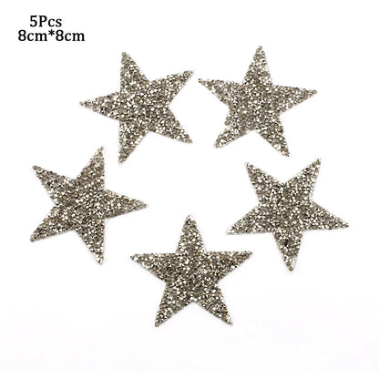 4/6/8Cm Hotfix Jet Hematite Star Rhinestone Mixed Embroidered Iron on Patch for Clothing Badge Paste for Clothes Bag Pant Shoes