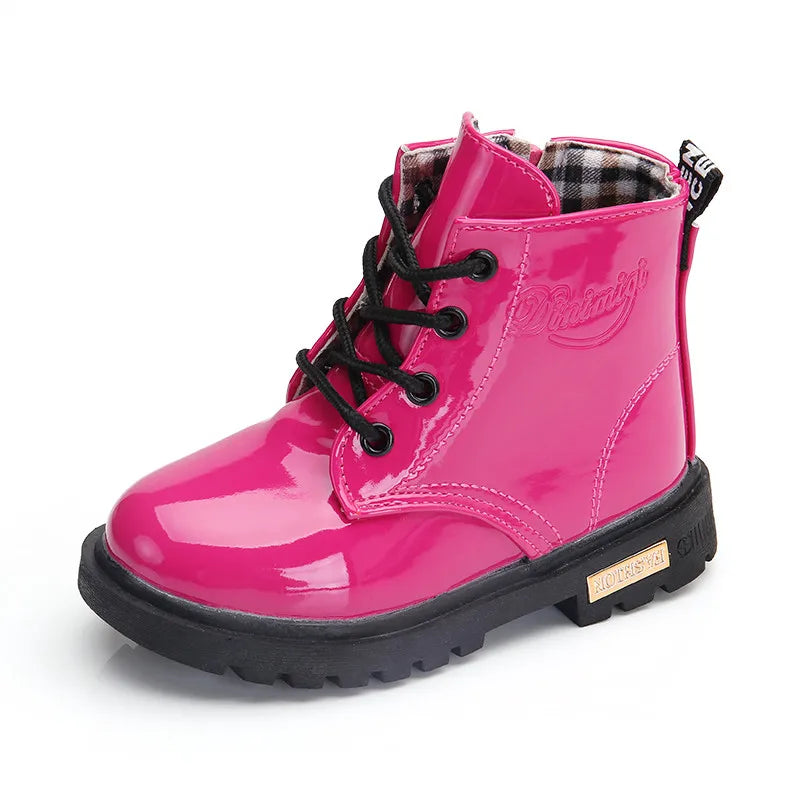 2025 New Winter Children Shoes PU Leather Waterproof Plush Boots Kids Snow Boots Brand Girls Boys Casual Boots Fashion Sneakers
