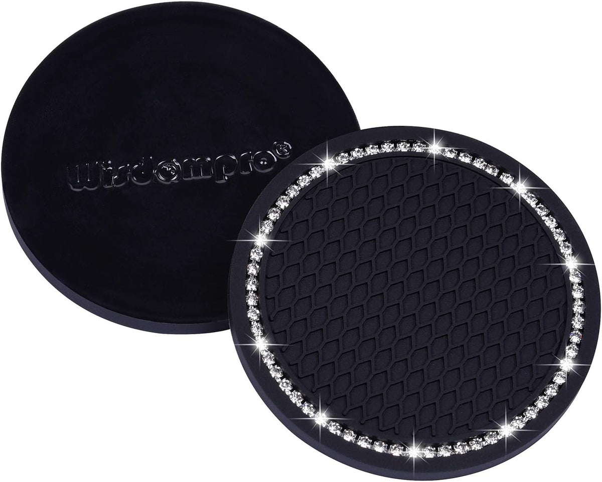 Bling Car Coasters, 2 Pack 2.75" Diameter Car Cup Coaster, Black