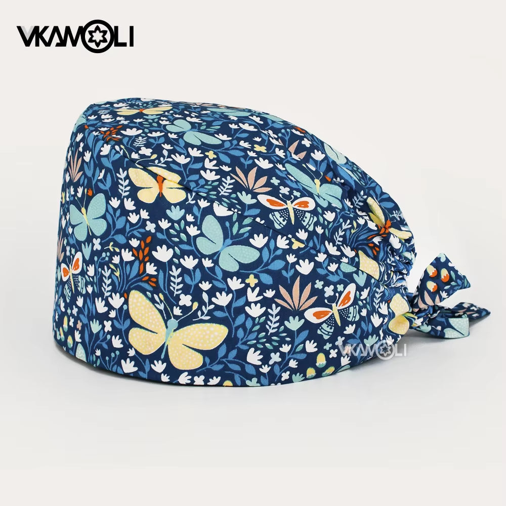 Women'S Cotton Scrubs Caps Weat-Absorbent Elastic Section Pet Grooming Nursing Work Hats Lab Flower Print Scrub Hat Wholesale