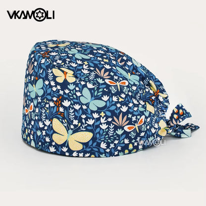 Women'S Cotton Scrubs Caps Weat-Absorbent Elastic Section Pet Grooming Nursing Work Hats Lab Flower Print Scrub Hat Wholesale